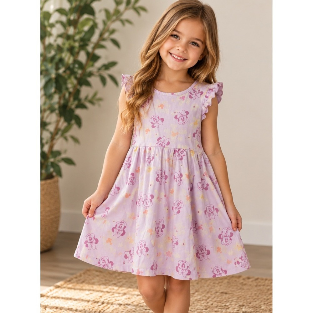 Disney Jumping Beans Minnie Mouse Pink Floral Flutter Sleeve Dress_K39